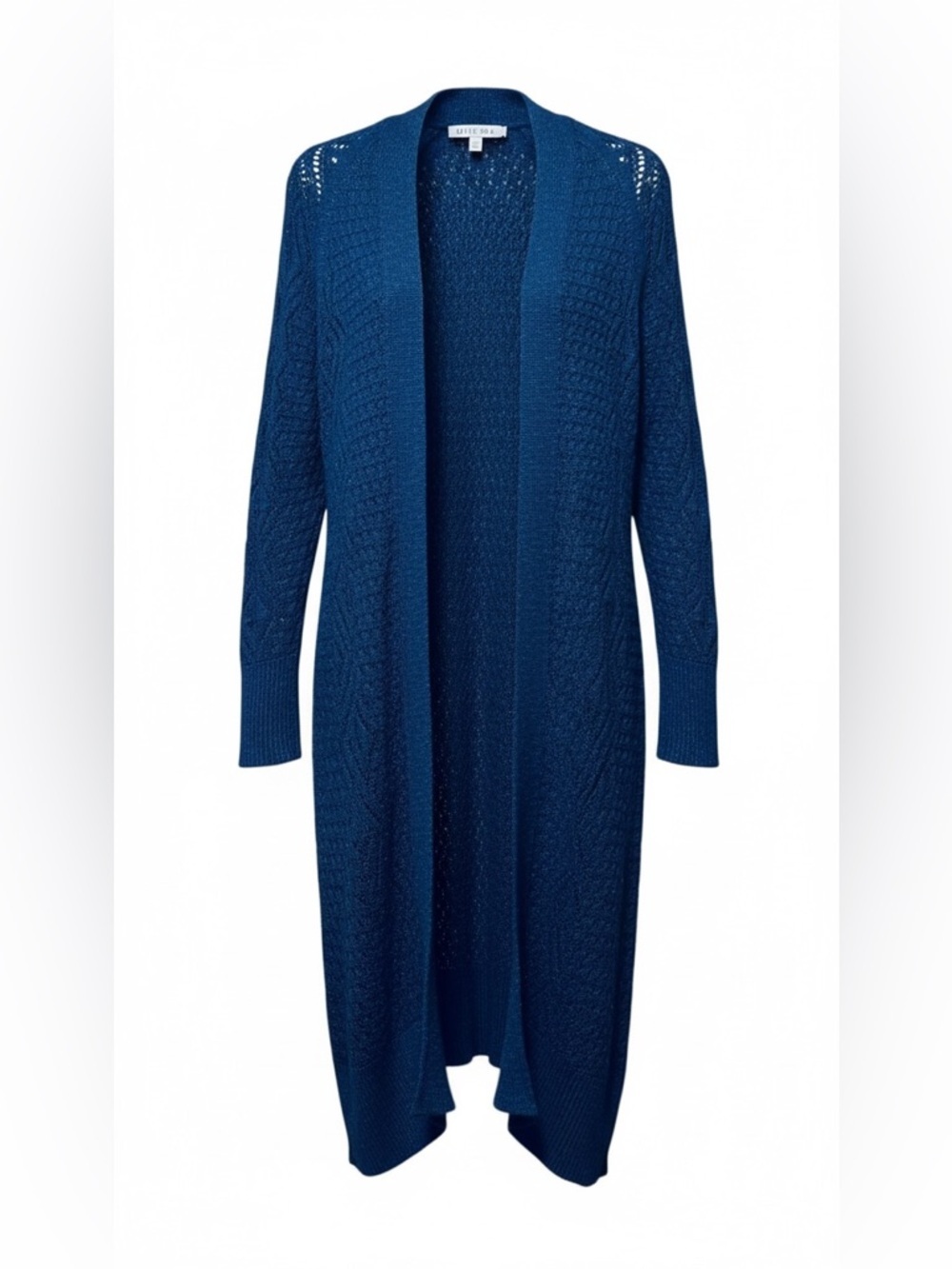 Olive + Oak Blue Long Open Knit Cardigan – Medium
